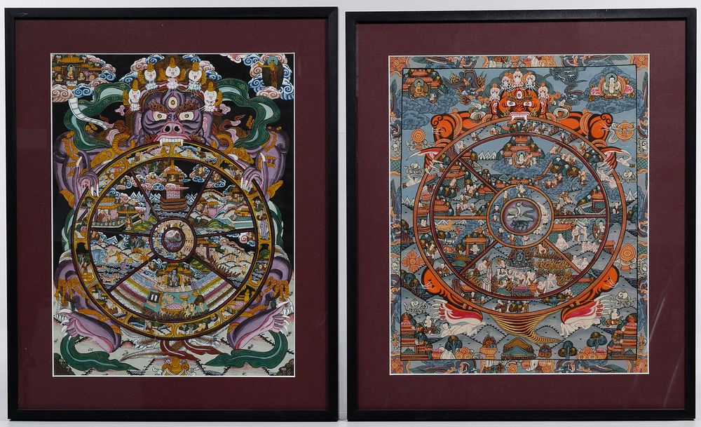 Lot 227: Tibetan Wheel of Life Thangkas