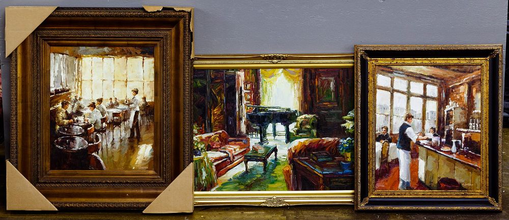 Lot 306: Interior Scene Oil on Canvas Assortment