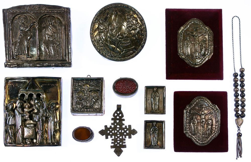 Lot 402: Fine (1000) and Sterling Silver Religious Icon Assortme