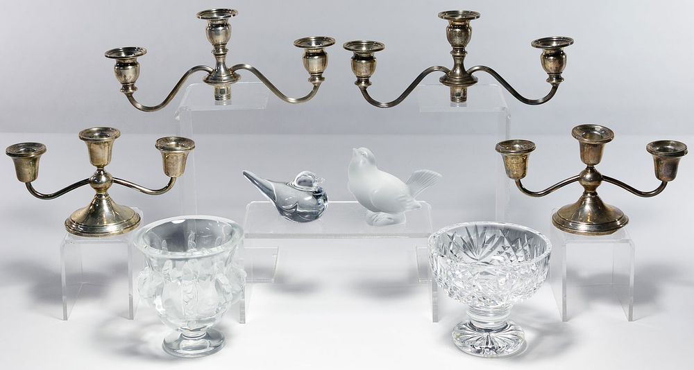 Lot 411: Sterling Silver Candelabra and Crystal Assortment