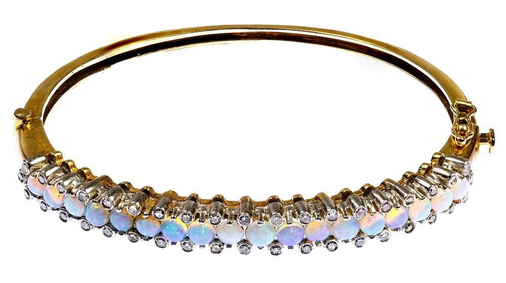 Lot 429: 14k Gold, Opal and Diamond Bracelet