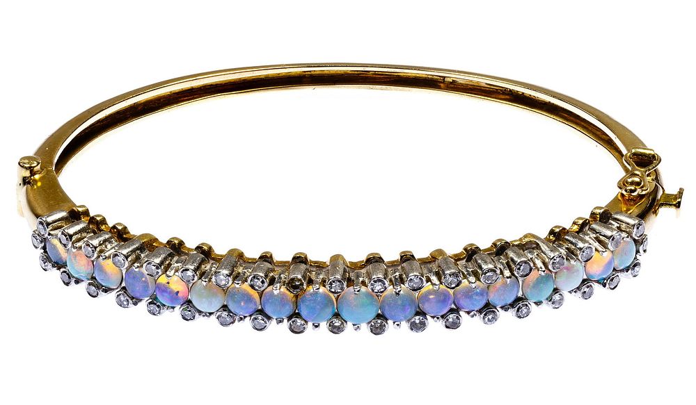 Lot 430: 14k Gold, Opal and Diamond Bracelet