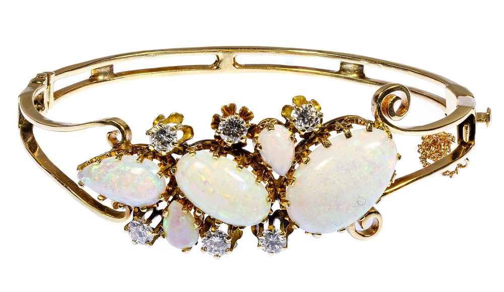 Lot 431: 14k Gold, Opal and Diamond Bracelet