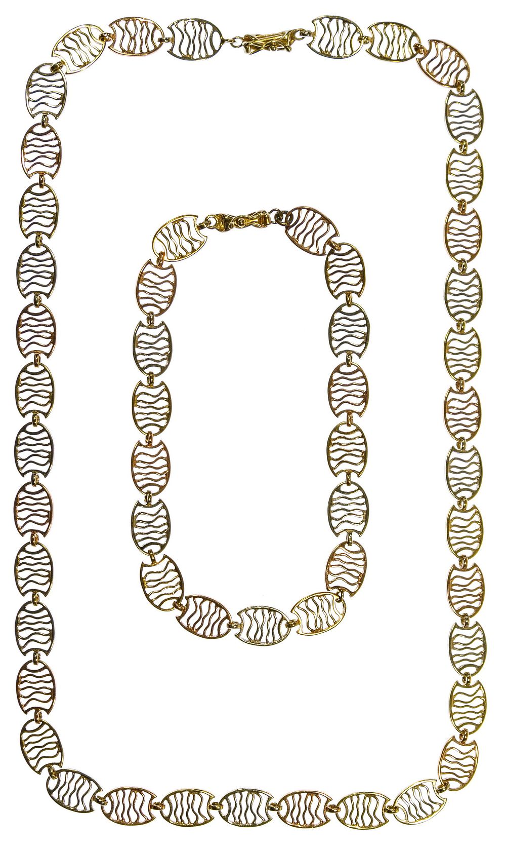 Lot 434: 14k Tri-Color Gold Necklace and Bracelet Set