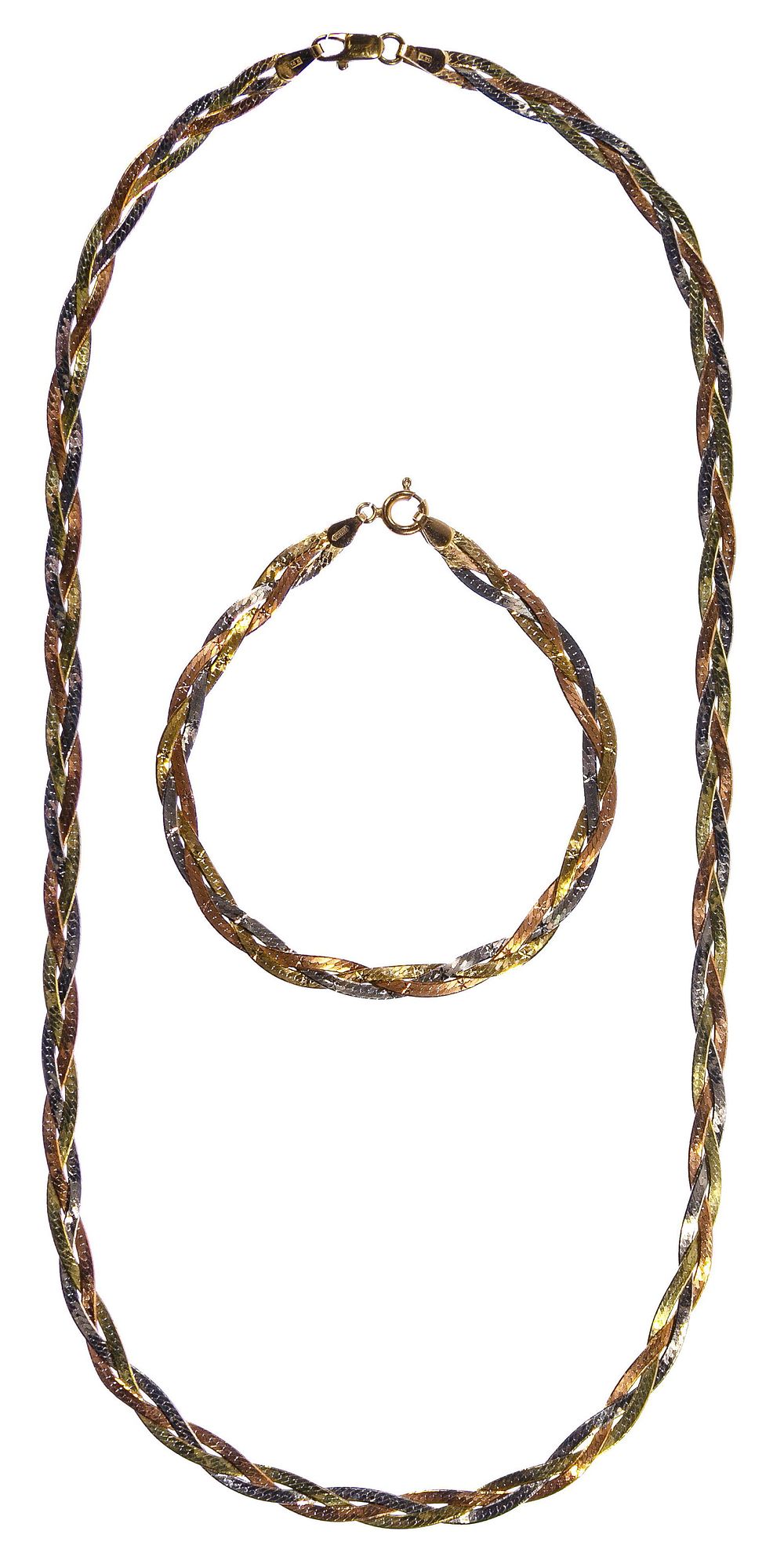 Lot 436: 14k Tri-Color Gold Necklace and Bracelet Set