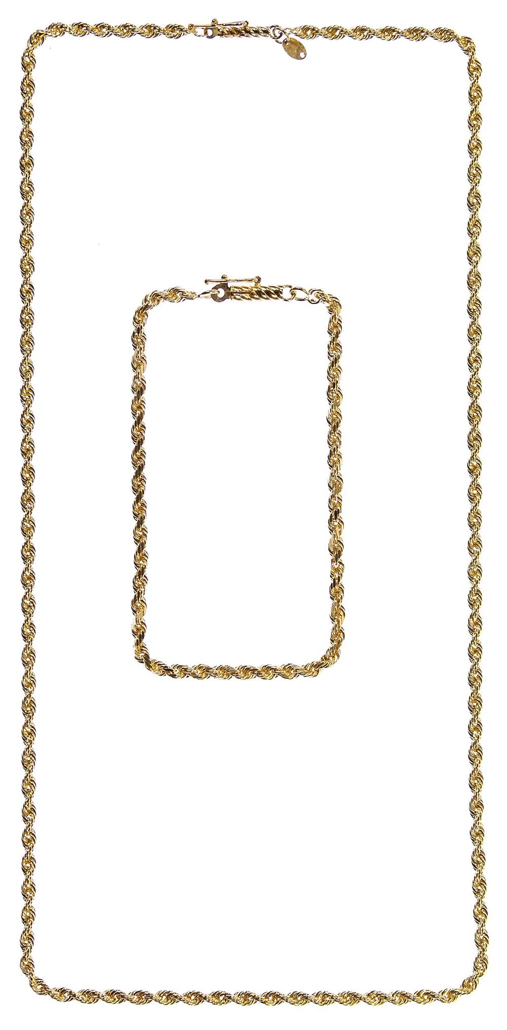 Lot 437: 14k Gold Twisted Rope Necklace and Bracelet Set