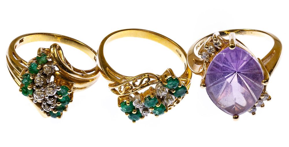 Lot 445: 14k Gold and Semi-Precious Gemstone Ring Assortment