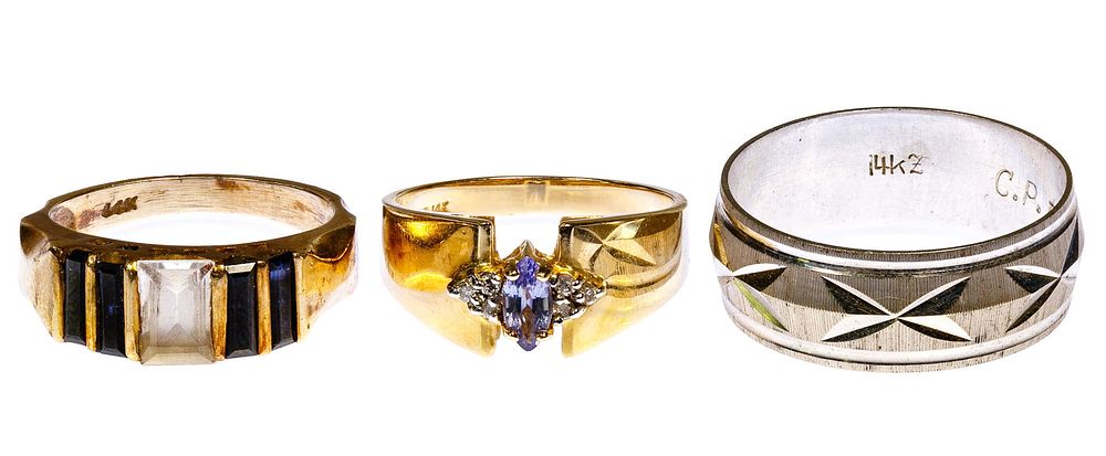 Lot 448: 14k White Gold and 14k Yellow Gold Ring Assortment