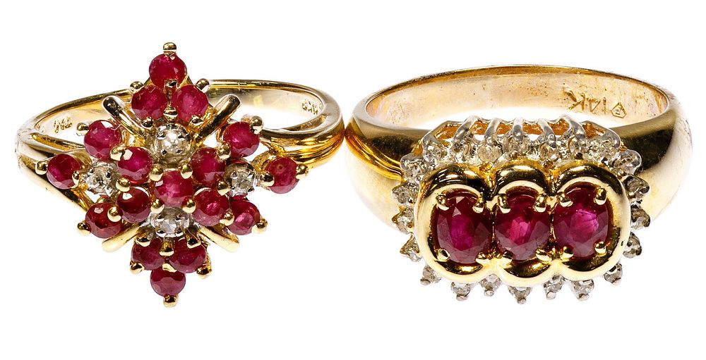 Lot 451: 14k Gold, Ruby and Diamond Rings