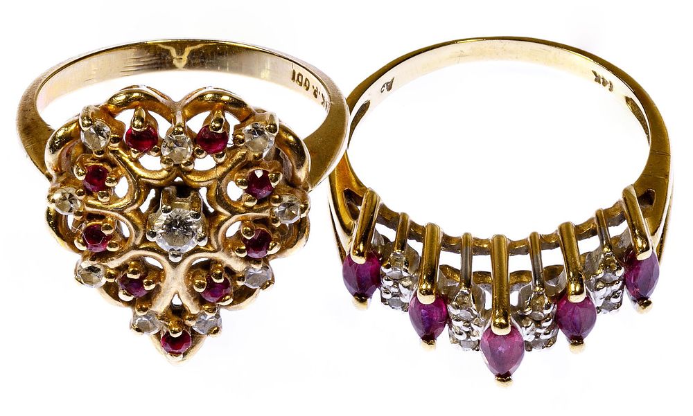 Lot 452: 14k Gold, Ruby and Diamond Rings