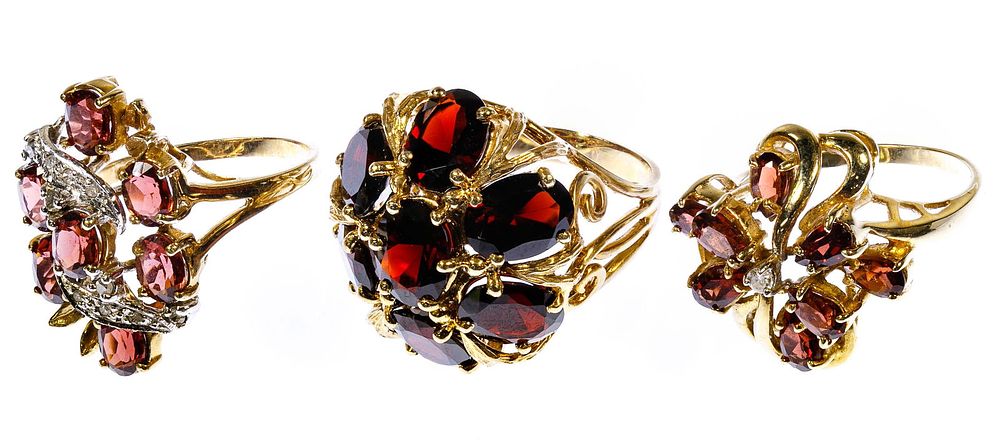 Lot 477: 10k Gold, Garnet and Diamond Ring Assortment