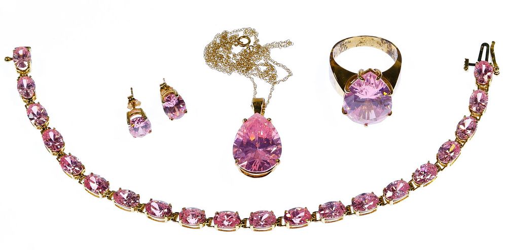 Lot 482: 14k / 10k Gold and Pink Ice Cubic Zirconia Jewelry