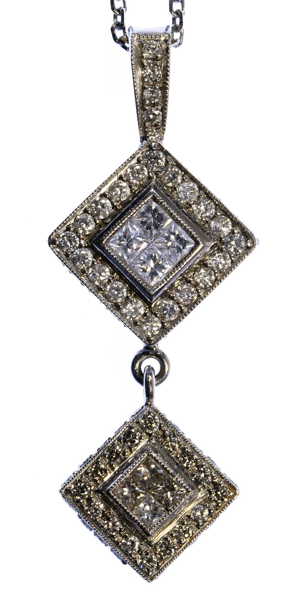 Lot 490: 18k White Gold and Diamond Pendant on 14k Gold Necklace