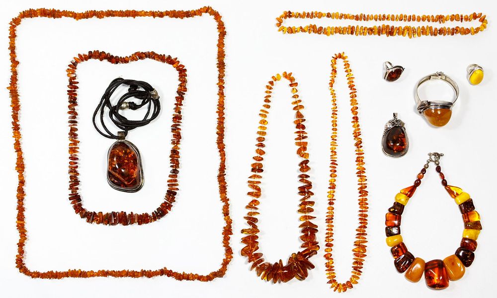Lot 520: Amber and Mixed Silver Jewelry Assortment