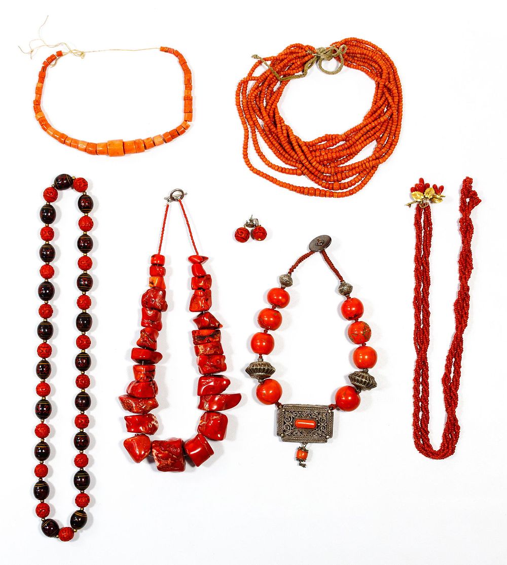 Lot 522: Coral and Cinnabar Jewelry Assortment