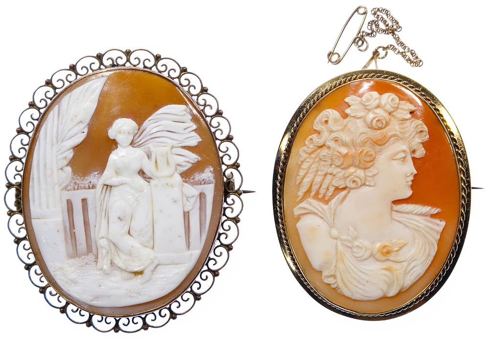 Lot 550: 9k Gold Framed Carved Shell Cameo Pin / Pendant