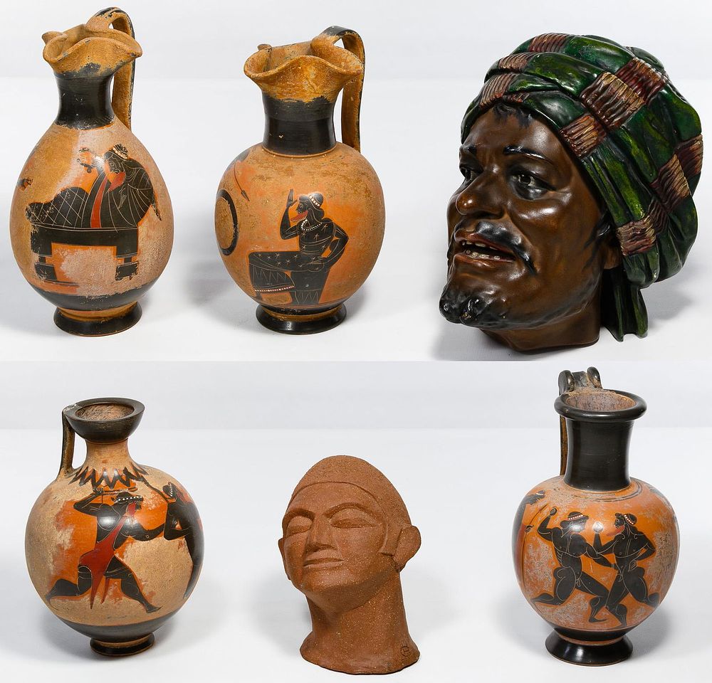 Lot 158: Redware Pottery Head and Pitcher Assortment