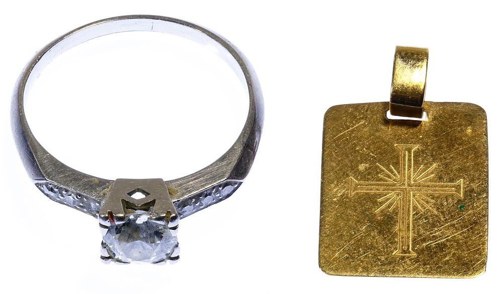 Lot 283: Platinum and Diamond Ring and 18k Gold Pendant