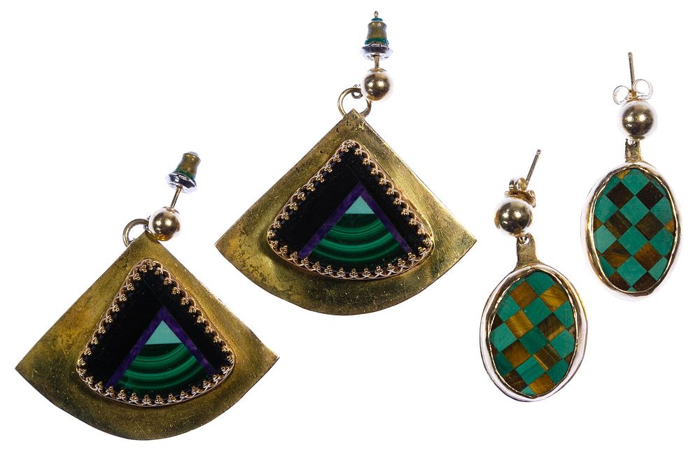 Lot 292: 18k Gold and Stone Pierced Earrings