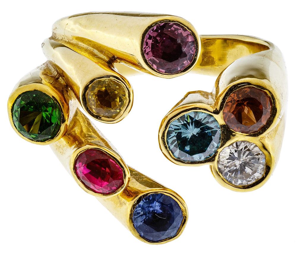 Lot 293: Ron Ray 18k Gold and Semi-Precious Gemstone Ring