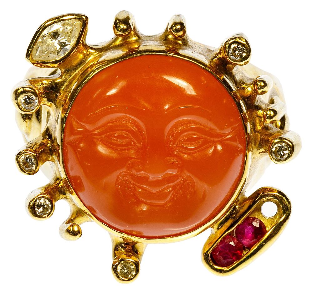 Lot 297: Ron Ray 18k Gold and Gemstone Ring