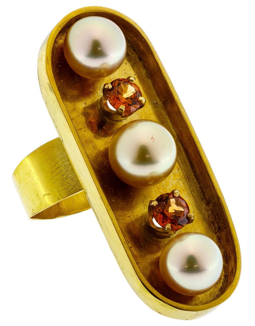 Lot 307: 18k Gold, Citrine and Pearl Ring