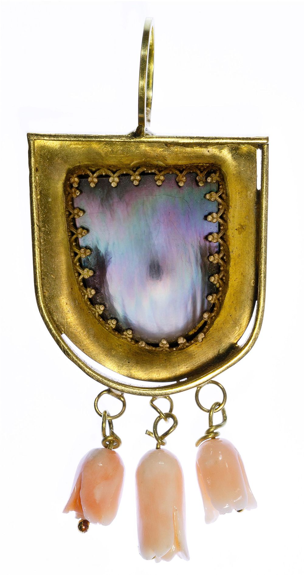 Lot 319: 18k Gold, Pearl and Coral Pendant