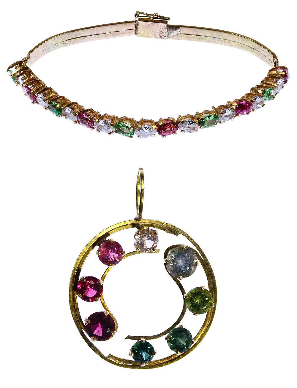 Lot 331: 14k Gold and Semi-Precious Gemstone Pendant and