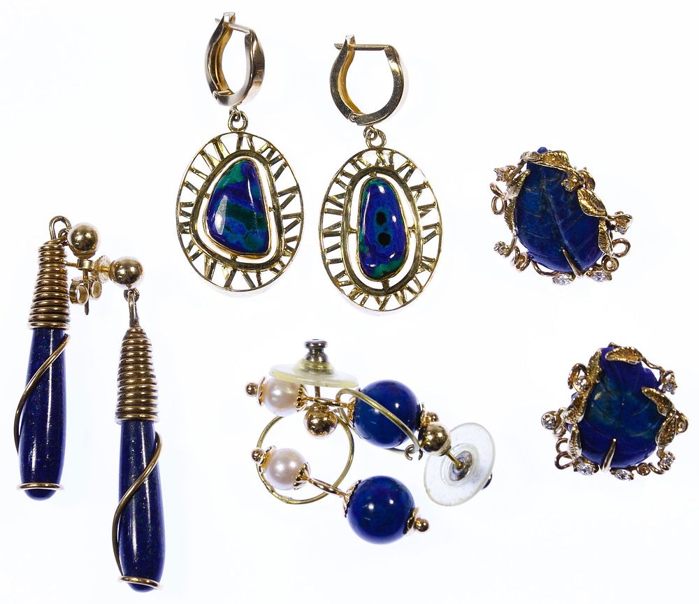 Lot 337: 14k Gold and Lapis Lazuli Pierced Earring Assortment