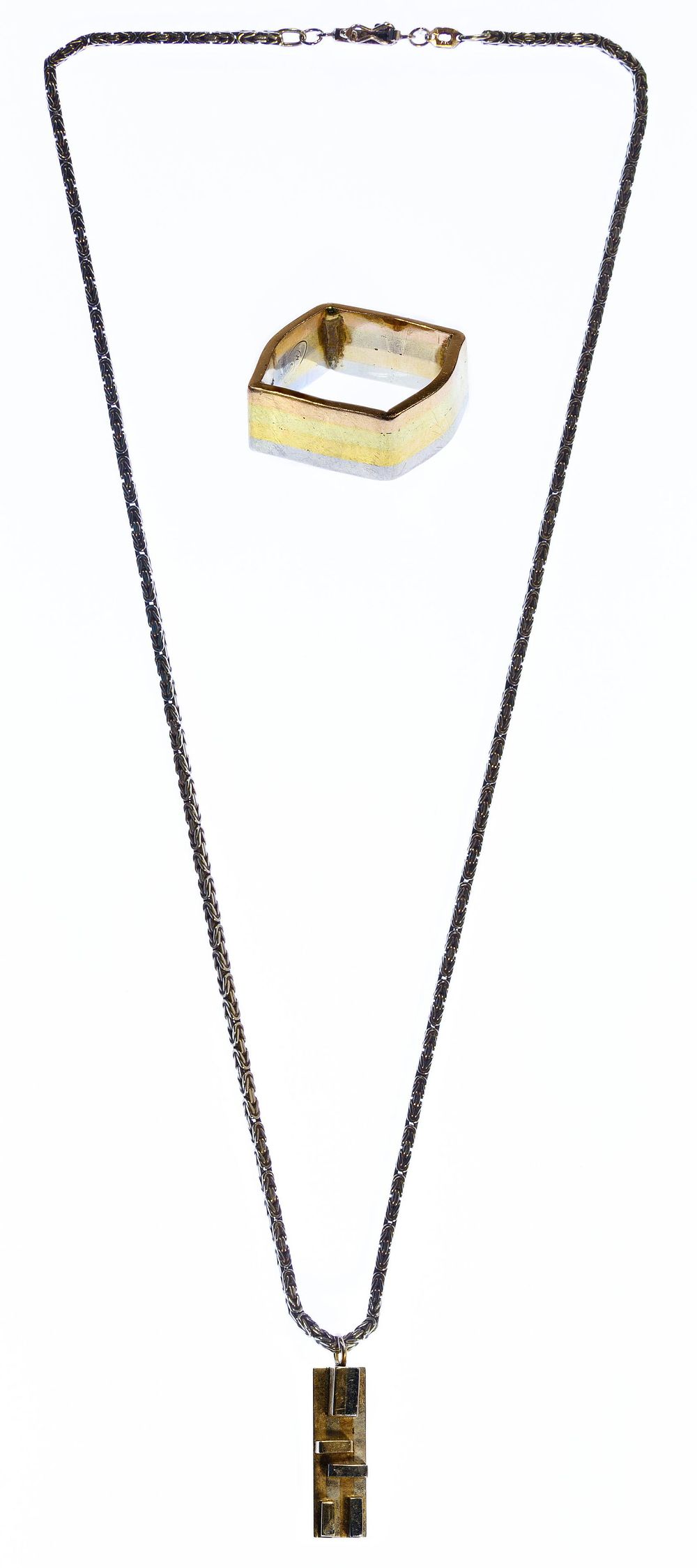 Lot 343: 14k Multi-Color Gold Ring and Pendant on Necklace