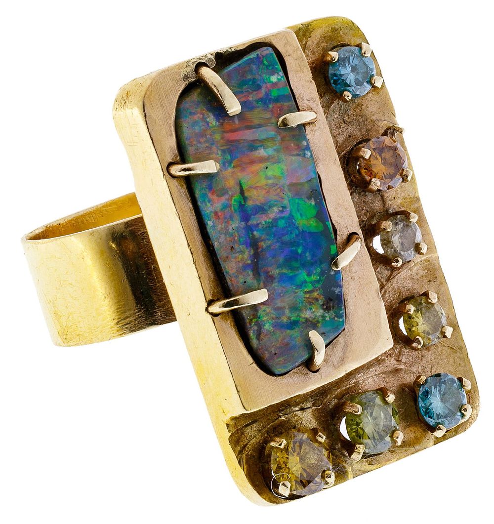 Lot 347: 14k Gold, Opal and Semi-Precious Gemstone Ring