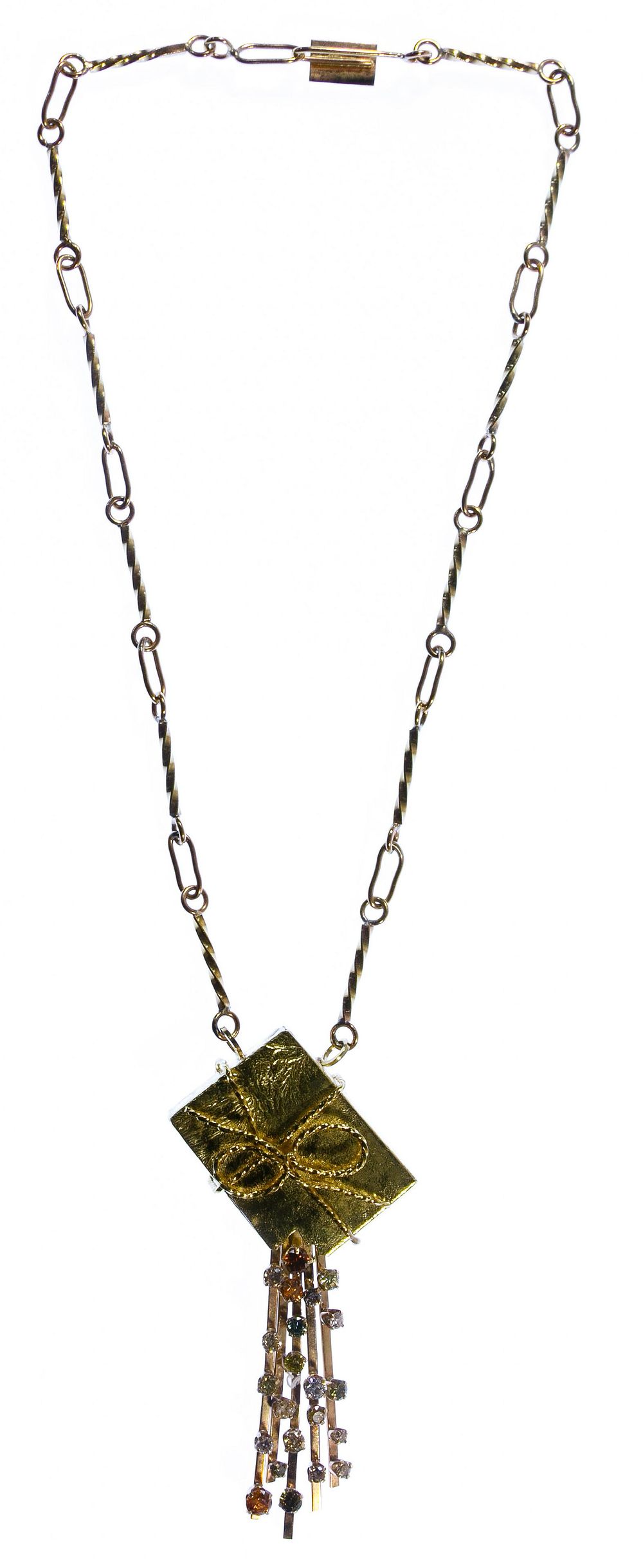 Lot 360: 14k Gold and Colored Diamond Pendant on Necklace