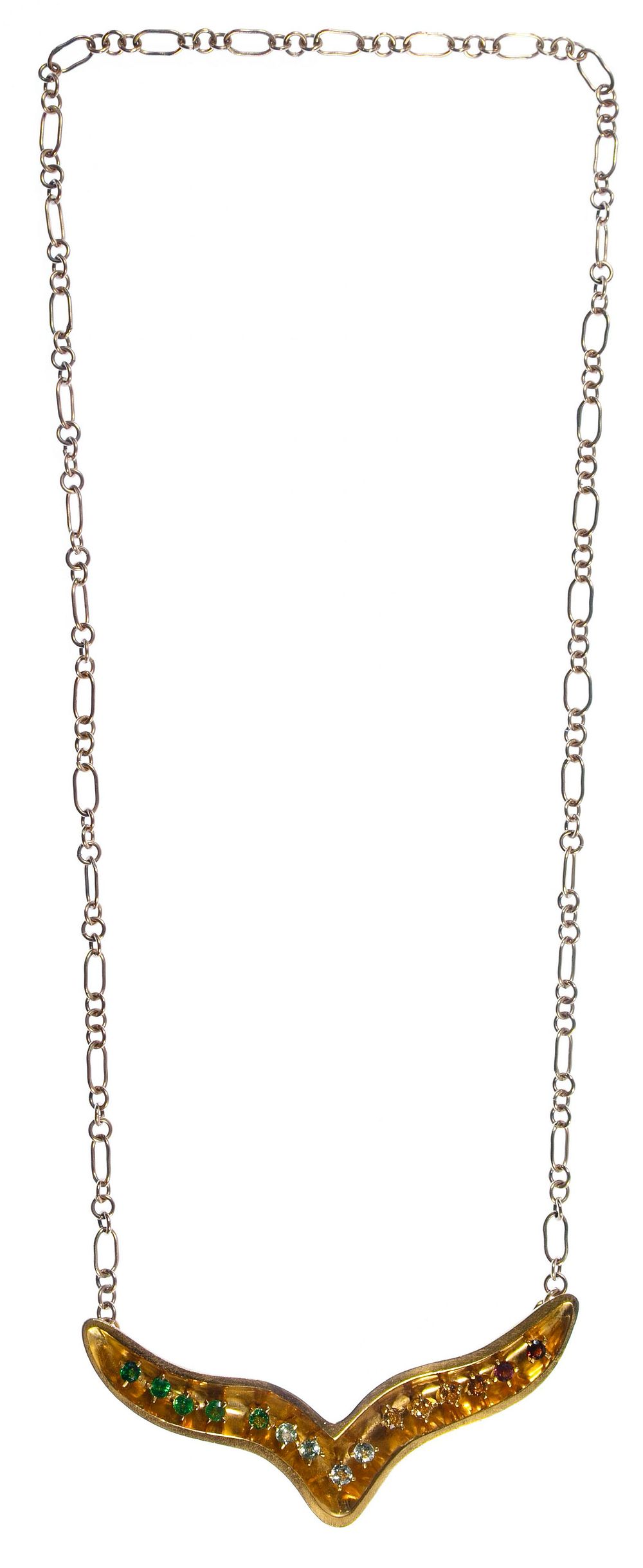 Lot 361: 14k Gold and Semi-Precious Gemstone Whale Tail Necklace