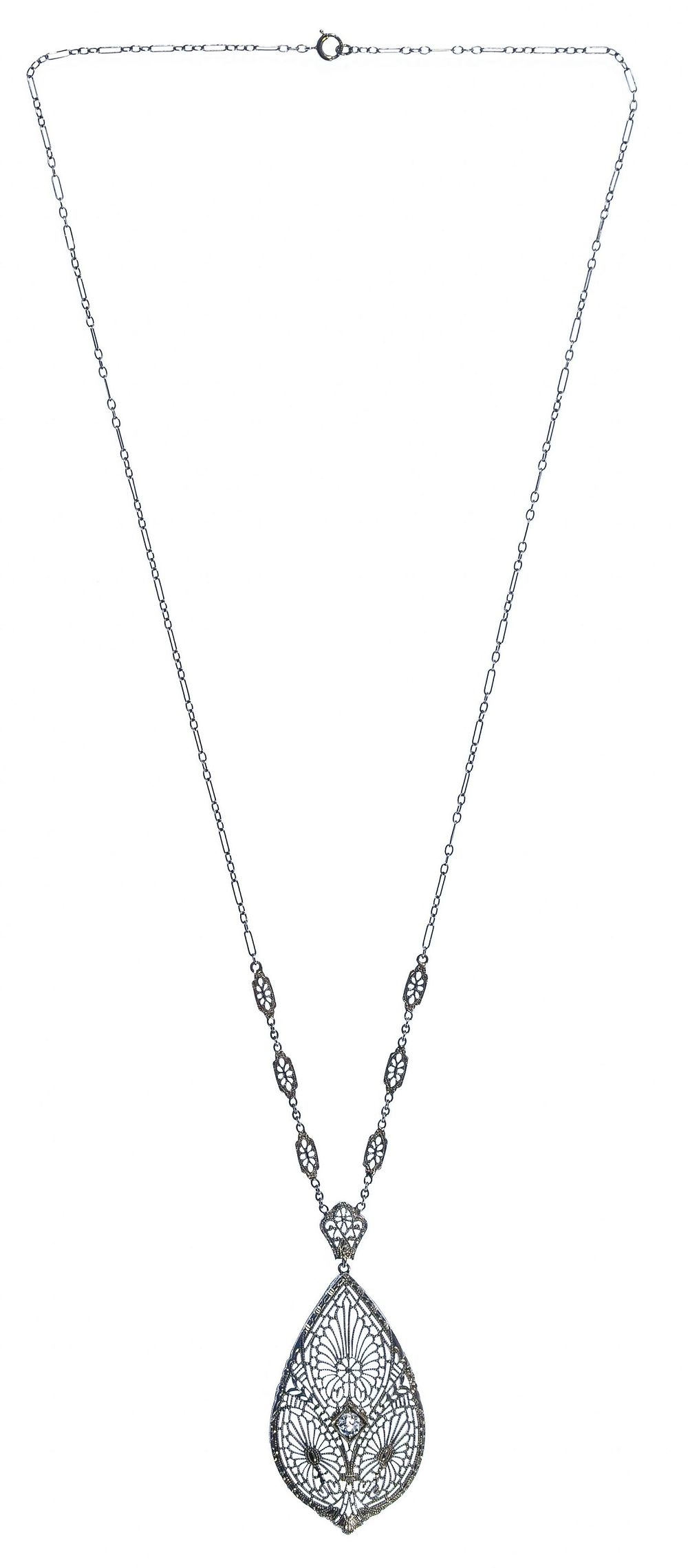 Lot 366: 14k White Gold and Diamond Pendant with Attached