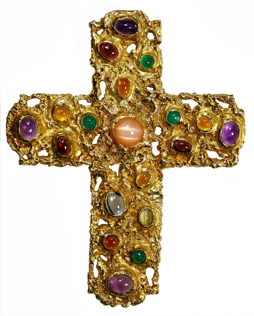 Lot 367: 14k Gold and Semi-Precious Gemstone Cross Pendant