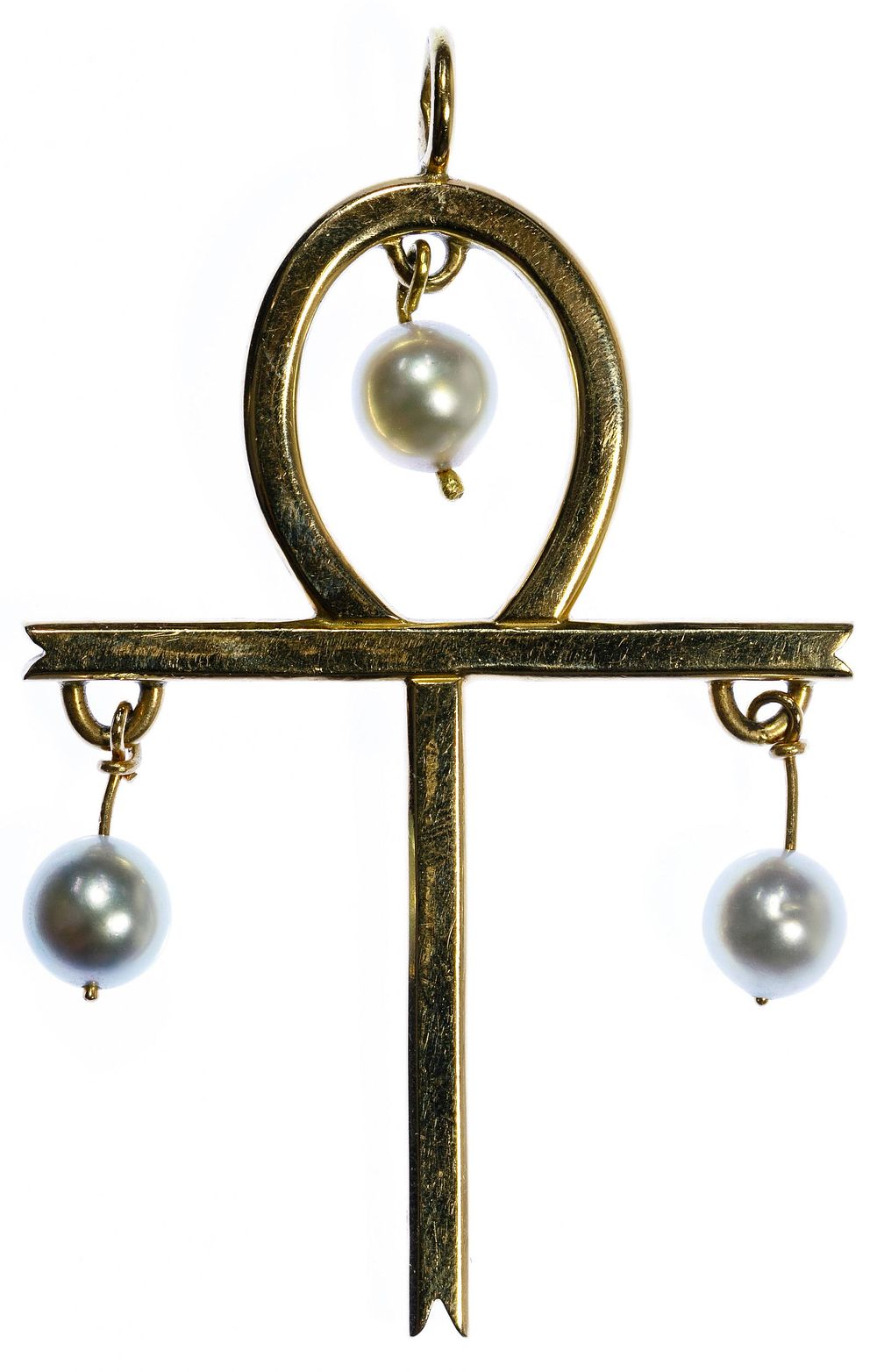 Lot 369: 14k Gold and Pearl Ankh Pendant
