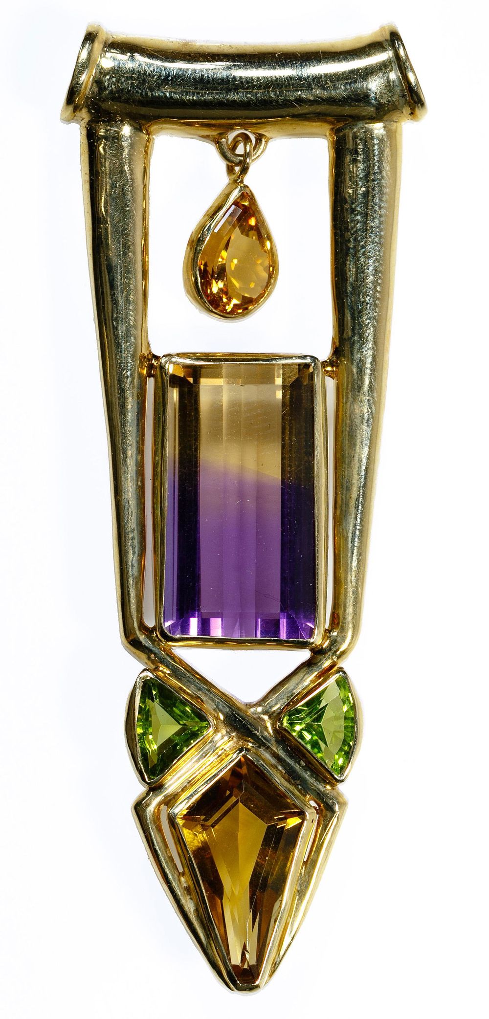 Lot 372: Ron Ray 14k Gold and Semi-Precious Gemstone Pendant