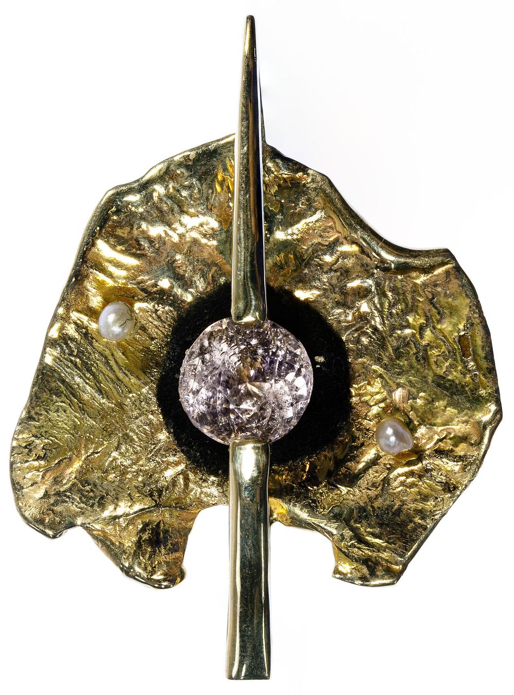 Lot 375: Ron Ray 14k Gold, Pale Pink Topaz and Pearl Pendant