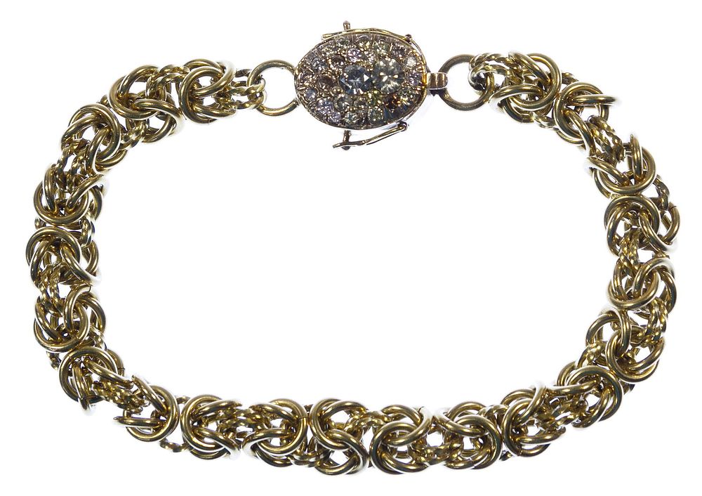Lot 395: 18k / 14k Gold and Gemstone Byzantine Link Bracelet