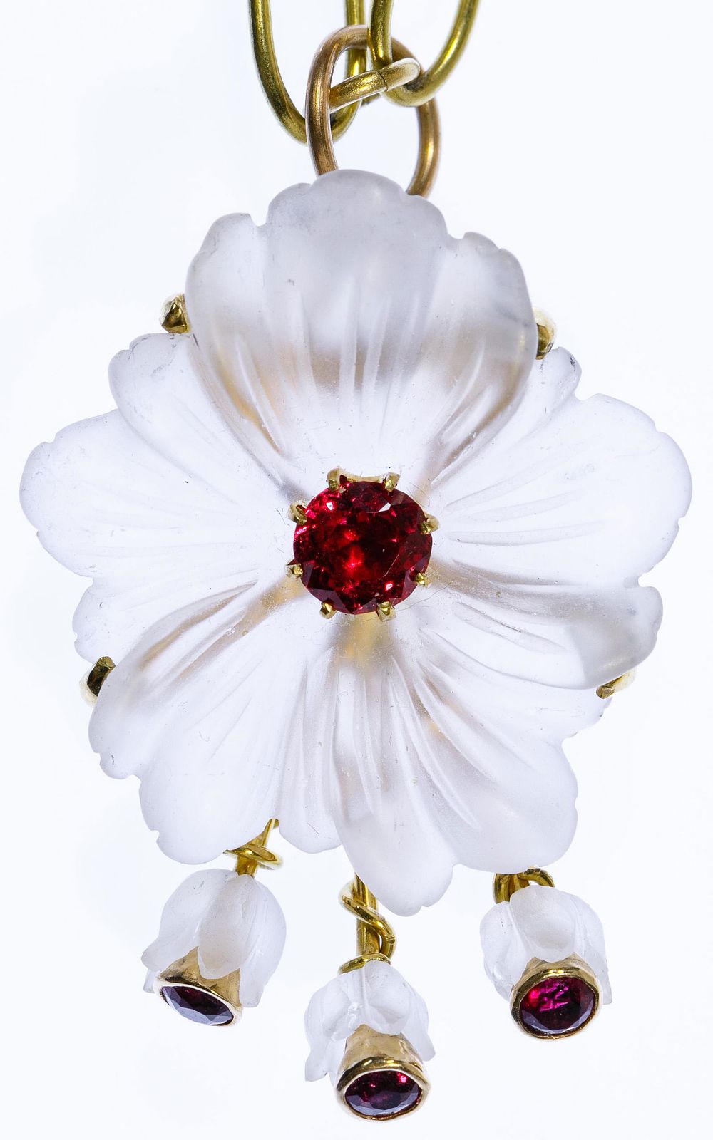 Lot 413: 18k / 14k Gold, Rock Crystal and Ruby Pendant on