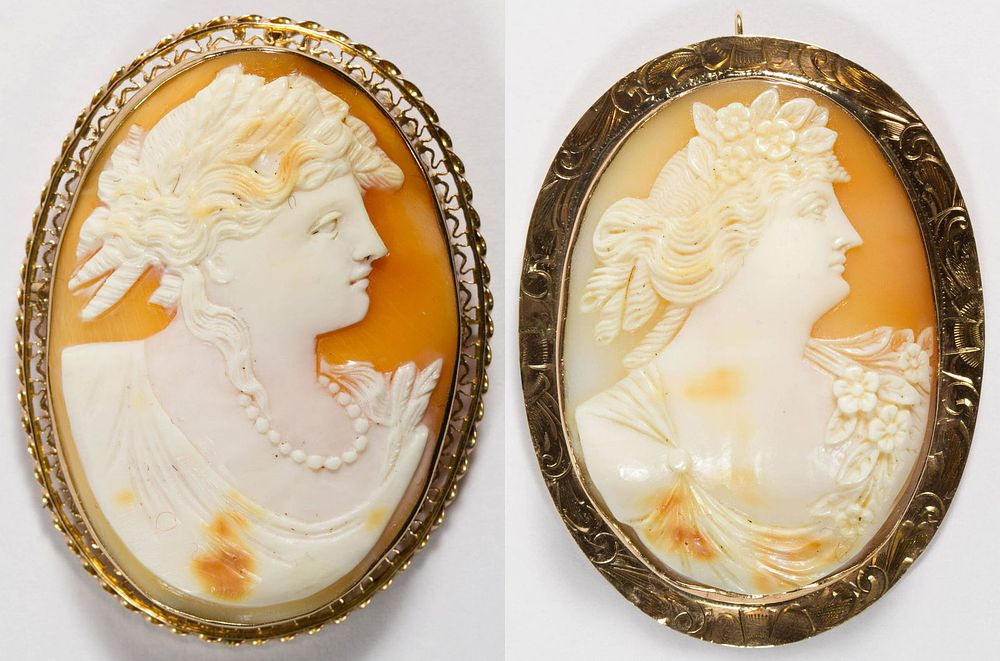 Lot 443: 10k Gold Framed Carved Shell Cameo Pin / Pendant