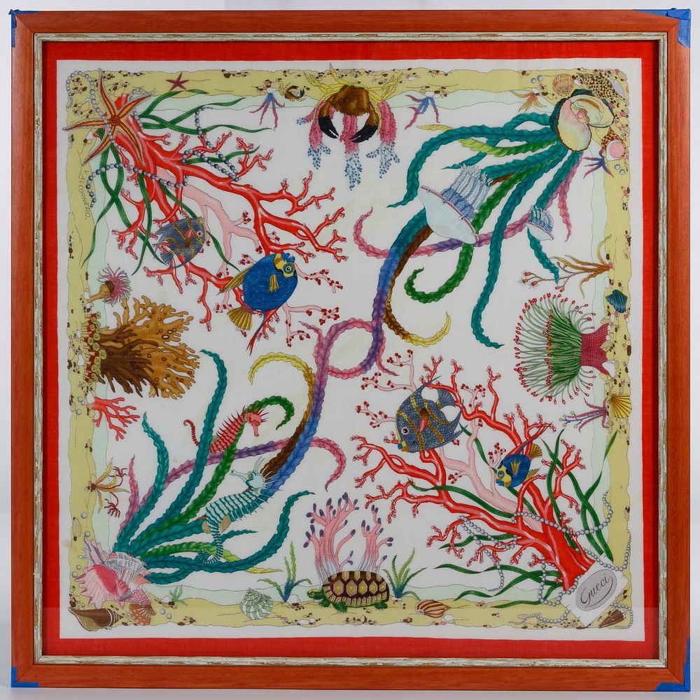 Lot 193: V. Accornero for Gucci Framed Silk Scarf