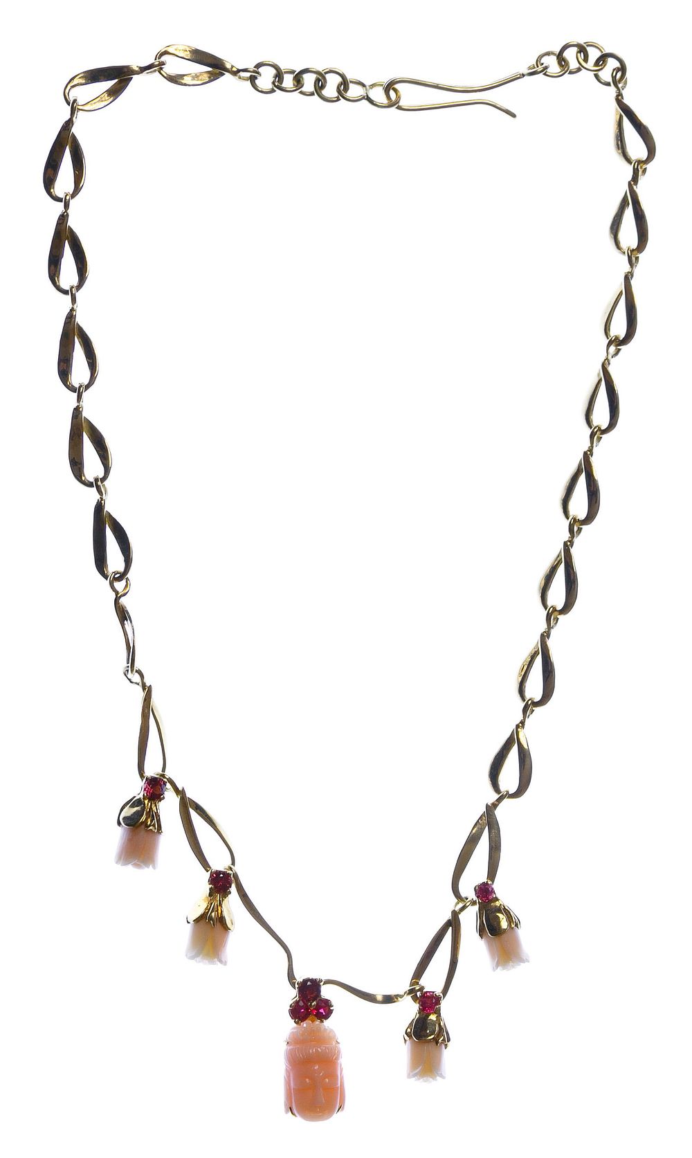 Lot 201: 18k Gold, Coral and Pink Topaz Necklace