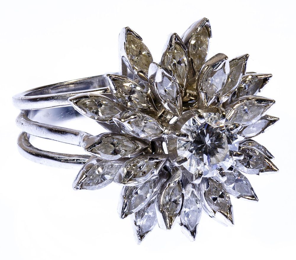 Lot 212: 14k White Gold and Diamond Cluster Ring