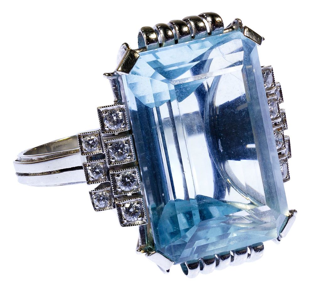 Lot 216: 14k White Gold, Aquamarine and Diamond Ring