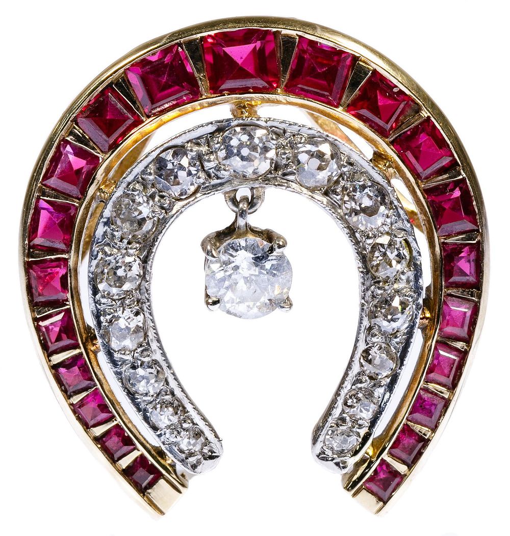 Lot 230: 14k Gold, Ruby and Diamond Pendant
