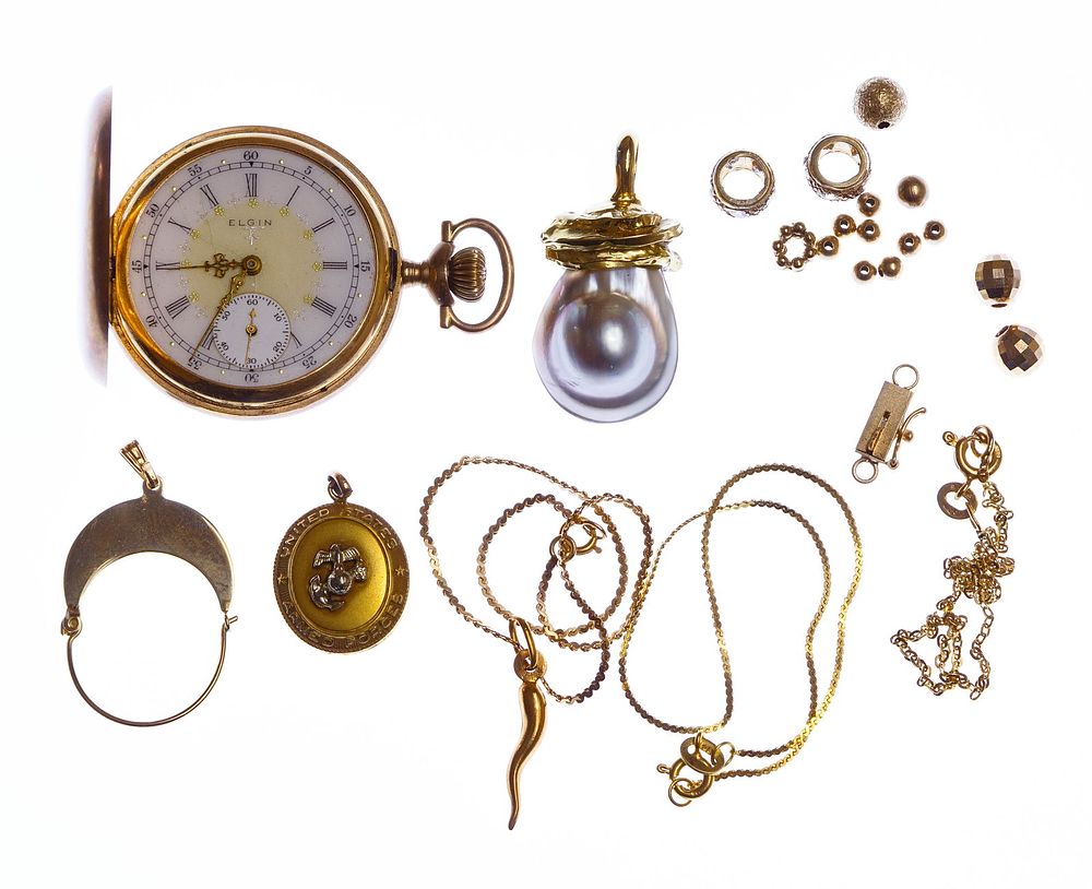 Lot 237: 14k Gold Jewelry and Pocket Watch Assortment