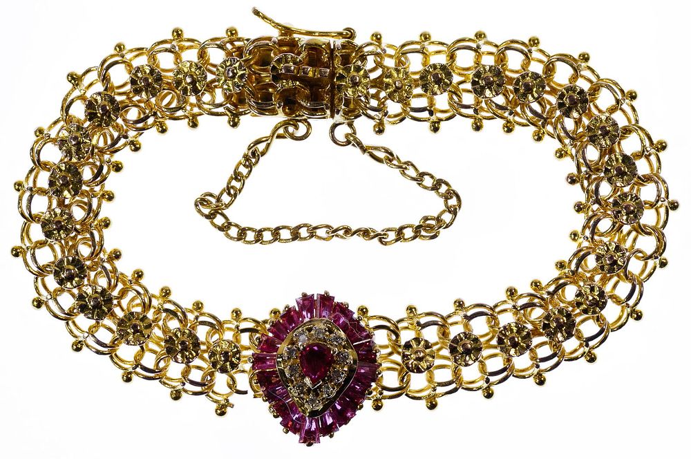 Lot 243: 10k Gold, Ruby and Diamond Bracelet