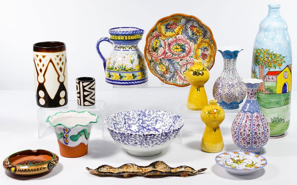 Lot 342: Pottery and Metal Vase Assortment