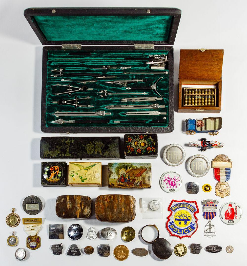 Lot 360: Boxes, Pendants, Badges and Drafting Set Assortment